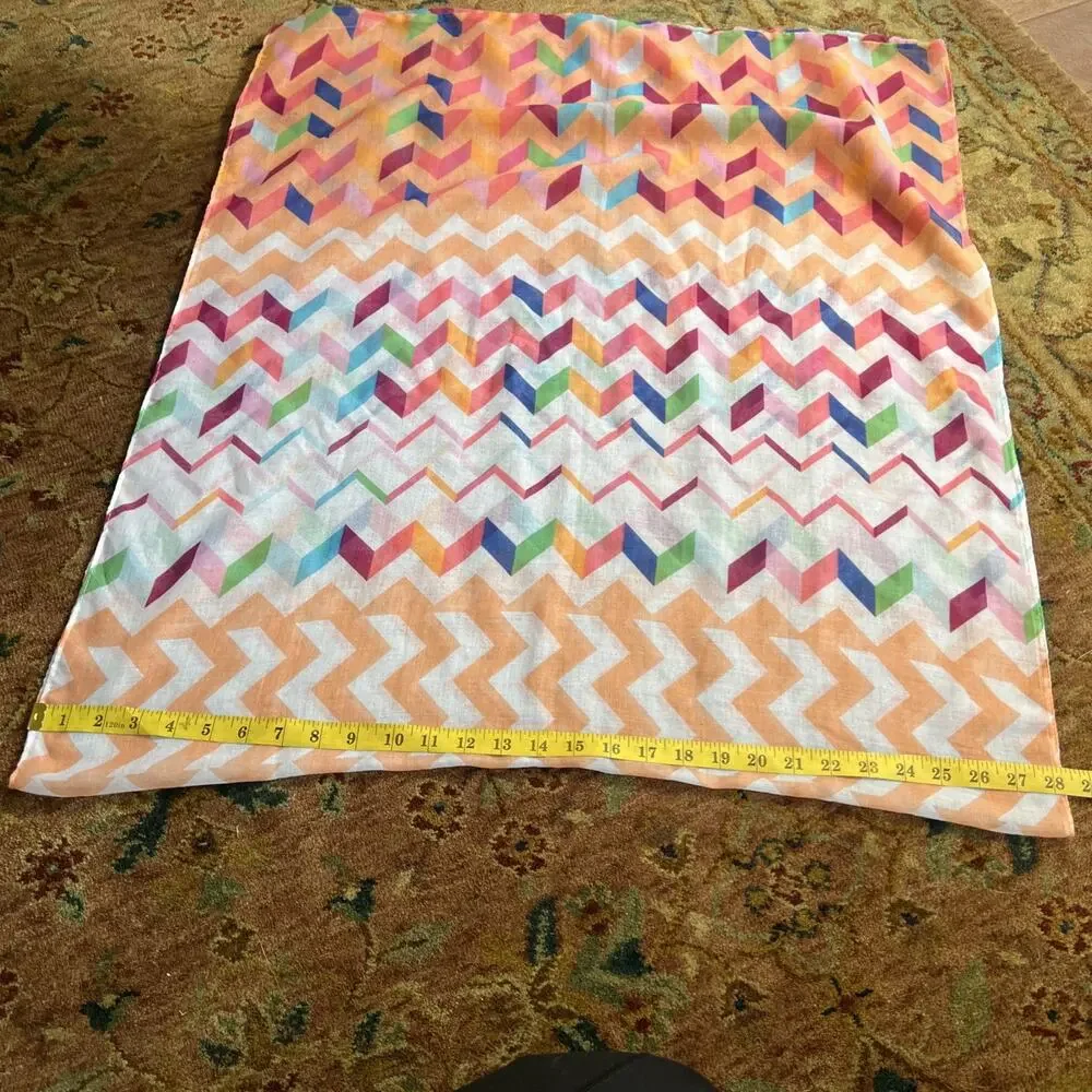 Colorful Infinity Scarf Chevron Print Semi Sheer Orange Pink White Bold Boho